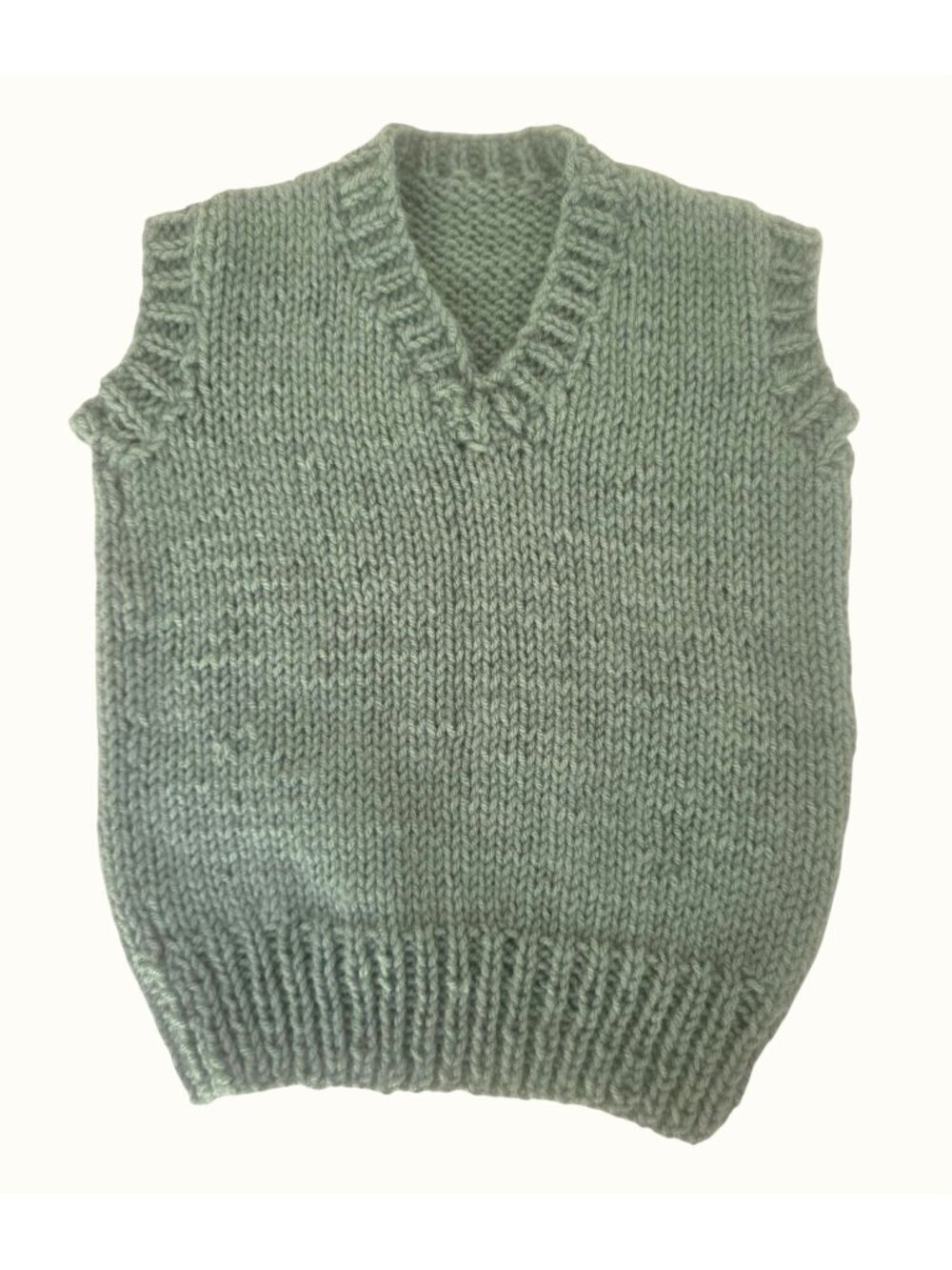 Hand Knit Toddler Sweater Vest Unisex Sz 2T/3T Teal Green Chunky Knit V Neck - Picture 6 of 6